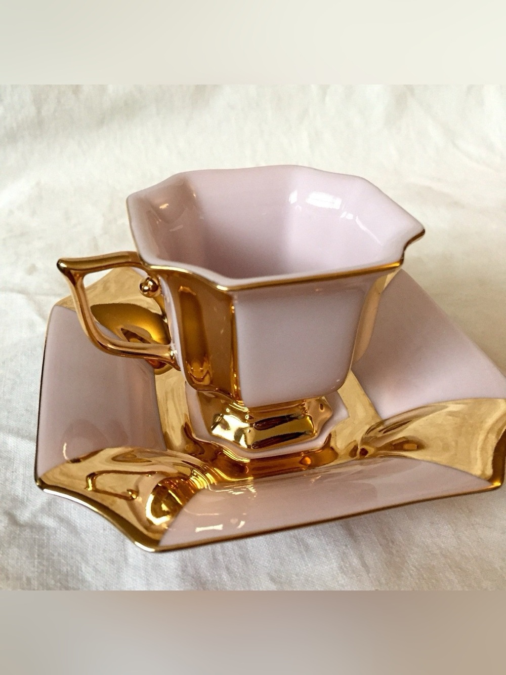 ✨Pink and Gold Porcelain Demitasse Teacup with Saucer #Barbiecore